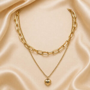 A double layer heart pendant chain necklace | Miraya Creations