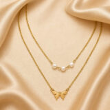 A double layer gold necklace chain with butterfly pendant | Miraya Creations