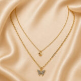 A double layer gold chain with butterfly pendant | Miraya Creations