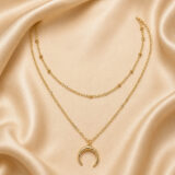 A double layer gold chain necklace with crescent pendant | Miraya Creations