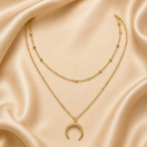 A double layer gold chain necklace with crescent pendant | Miraya Creations