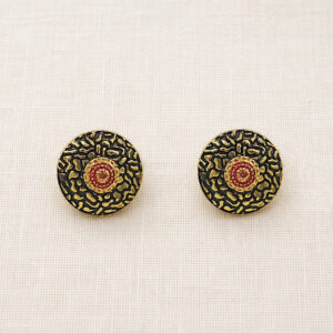 Daily wear oxidized read and black stud earrings | Miraya Creations