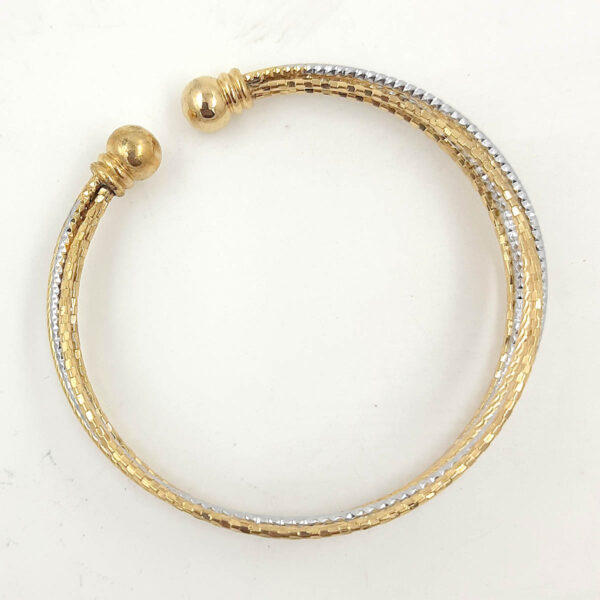 Triple-Band Dual-Tone Textured Cuff Bracelet in Gold and Silver