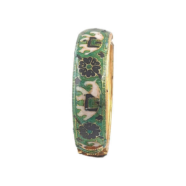 Regal Green Enamel Elephant Kada Bracelet