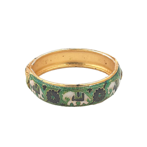 Regal Green Enamel Elephant Kada Bracelet