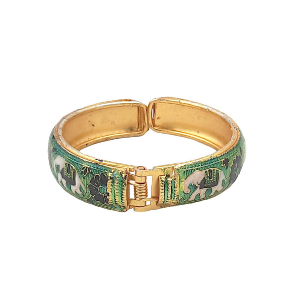 Regal Green Enamel Elephant Kada Bracelet