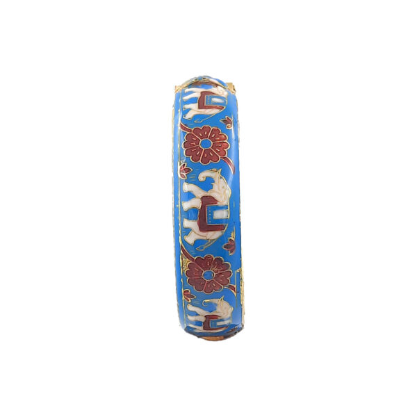 Royal Blue Enamel Kada Bracelet with White Elephant and Floral Detailing