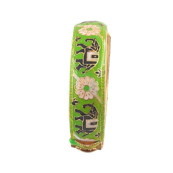 Vibrant Green Elephant Enamel Kada Bracelet