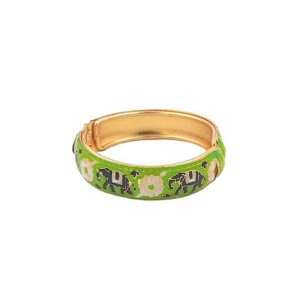 Vibrant Green Elephant Enamel Kada Bracelet