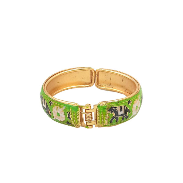 Vibrant Green Elephant Enamel Kada Bracelet