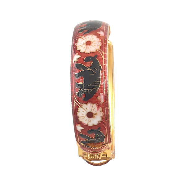 Traditional Maroon Enamel Kada Bracelet with Elephant and Floral Design