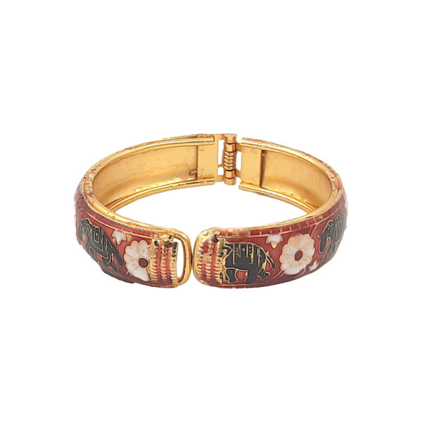 Traditional Maroon Enamel Kada Bracelet with Elephant and Floral Design