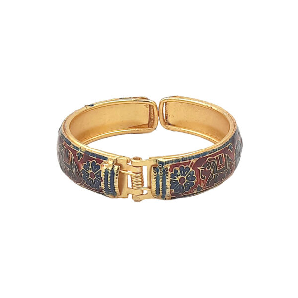 Royal Blue and Maroon Enamel Kada Bracelet with Elephant and Floral Motif