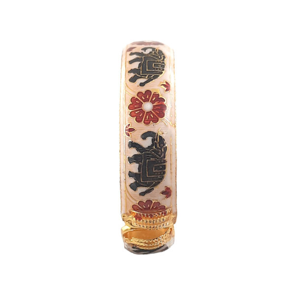Royal Ivory Enamel Kada Bracelet with Elephant and Floral Motifs