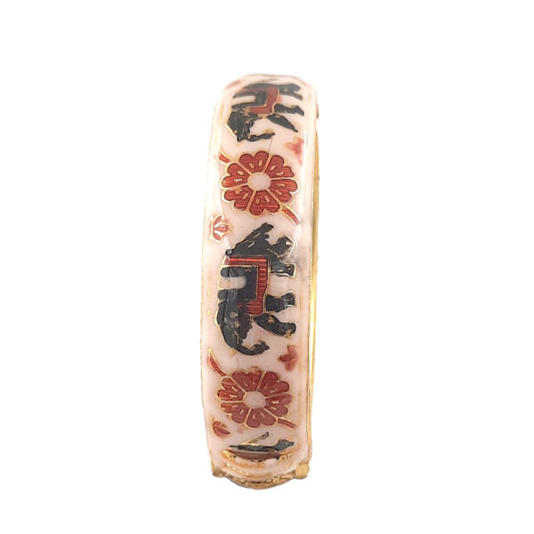 Blush Pink Enamel Kada Bracelet with Vintage Elephant and Floral Motifs