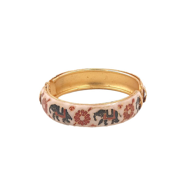 Blush Pink Enamel Kada Bracelet with Vintage Elephant and Floral Motifs