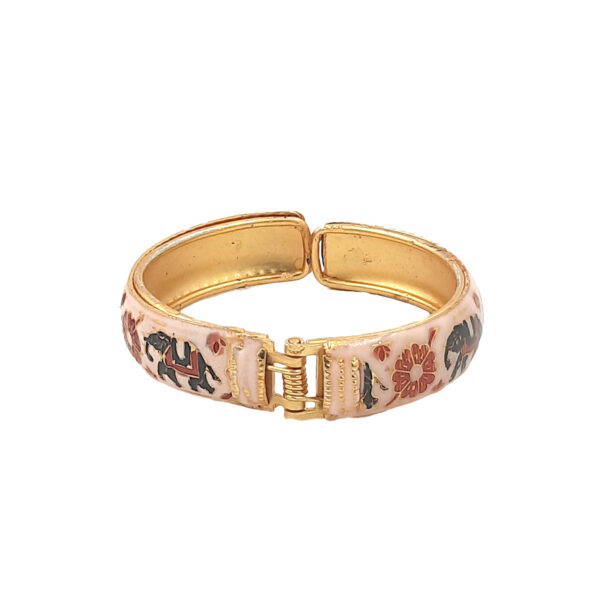 Blush Pink Enamel Kada Bracelet with Vintage Elephant and Floral Motifs