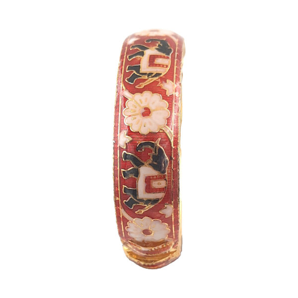 Red Enamel Kada Bracelet with Elephant and White Floral Design