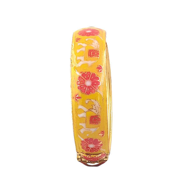 Royal Rajasthani Elephant Motif Kada Bracelet – Pink Floral Enamel Work