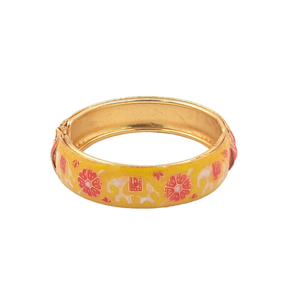 Royal Rajasthani Elephant Motif Kada Bracelet – Pink Floral Enamel Work