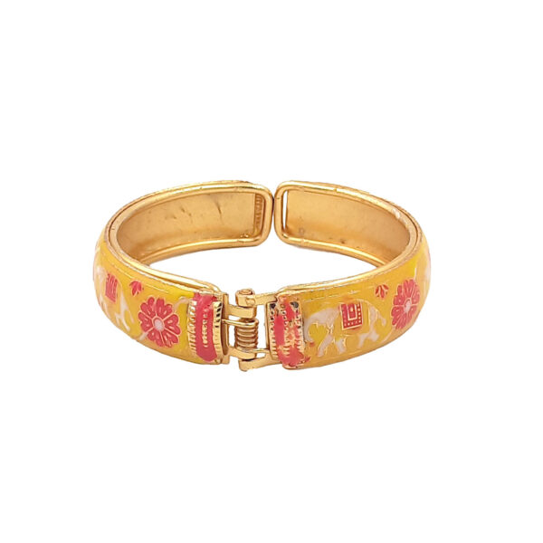 Royal Rajasthani Elephant Motif Kada Bracelet – Pink Floral Enamel Work