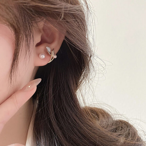 Nature-Inspired Pearl Leaf Earrings with Crystal Accents