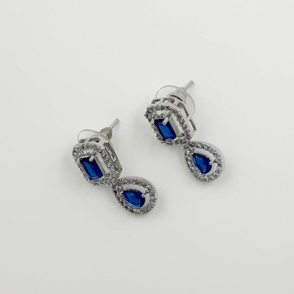 Royal Blue Stone and American Diamond Drop Earrings