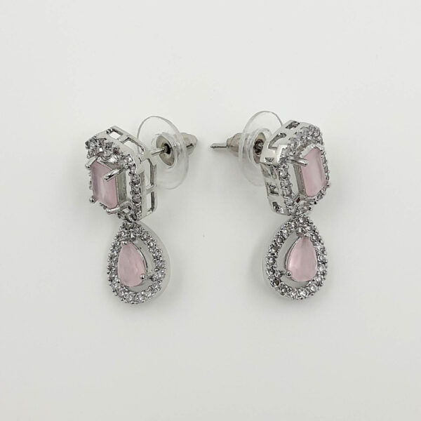 Elegant Pink Stone and American Diamond Drop Earrings