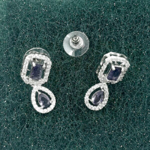 Elegant Navy Blue American Diamond Drop Earrings