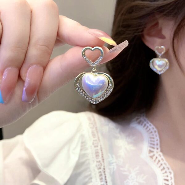 Gold-Plated Pearl Heart Drop Earrings with Crystal Detailing