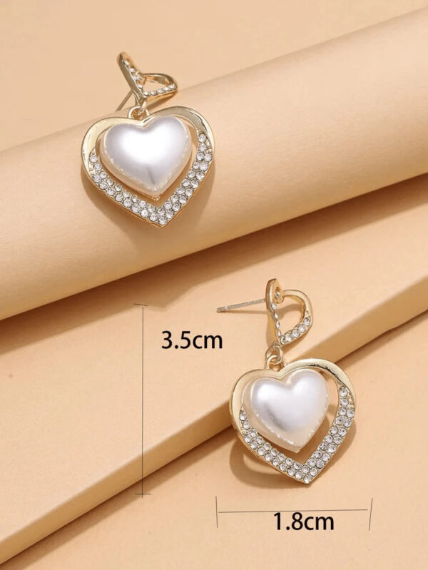 Gold-Plated Pearl Heart Drop Earrings with Crystal Detailing