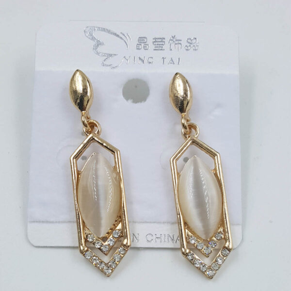 Art Deco-Inspired Drop Earrings with White Stone Center and Crystal Accents