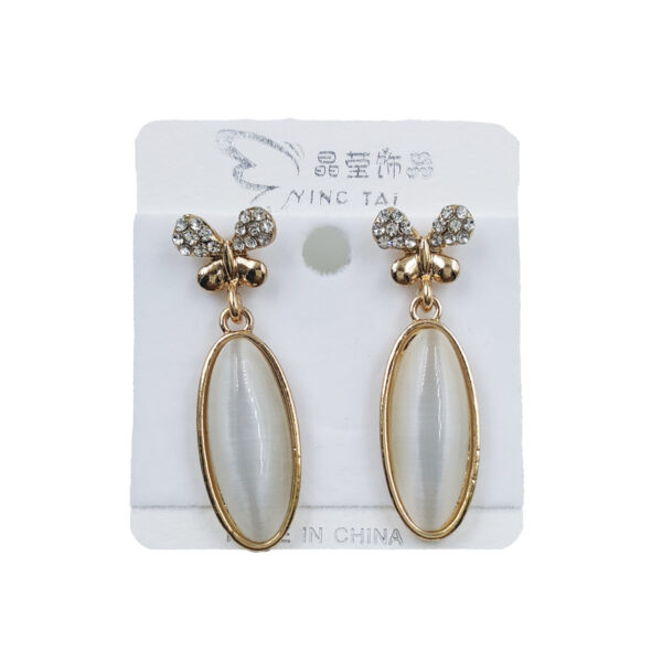 Crystal Bow and White Oval Drop Earrings