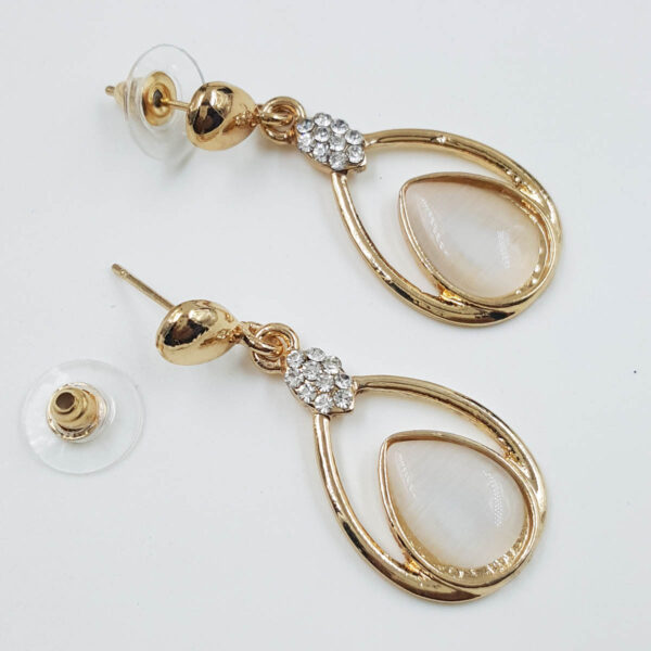 Classic Gold Teardrop Earrings with White Stone and Crystal Cluster