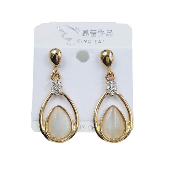 Classic Gold Teardrop Earrings with White Stone and Crystal Cluster