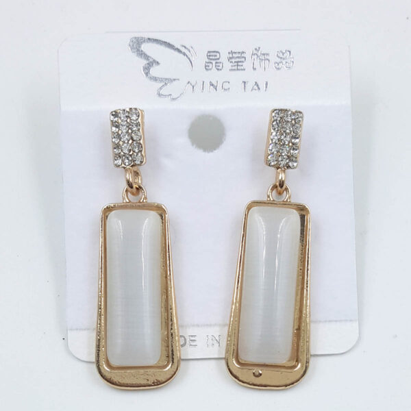 Chic Geometric Drop Earrings with White Stone and Gold Frame