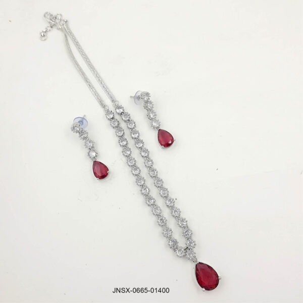 Elegant Rose Pink Teardrop American Diamond Necklace and Earring Set