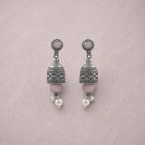 Oxidized pink stone jhumki dangler | Miraya Creations