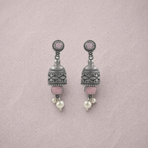 Oxidized pink stone jhumki dangler | Miraya Creations