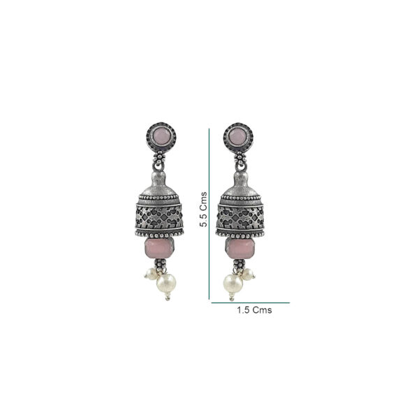 Antique Pink Beaded Oxidized Jhumka Earrings