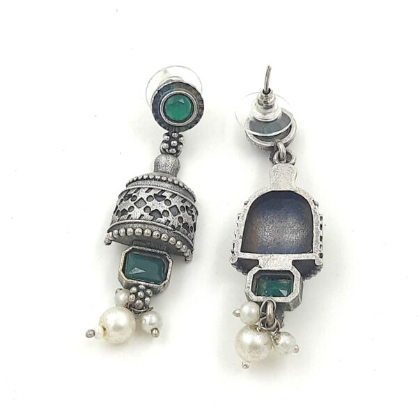 Antique Green Beaded Oxidized Jhumka Earrings