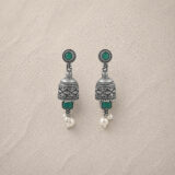 Oxidized green stone jhumki earrings | Miraya Creations