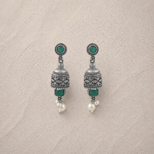 Oxidized green stone jhumki earrings | Miraya Creations