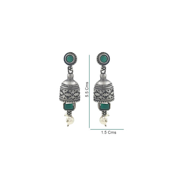 Antique Green Beaded Oxidized Jhumka Earrings