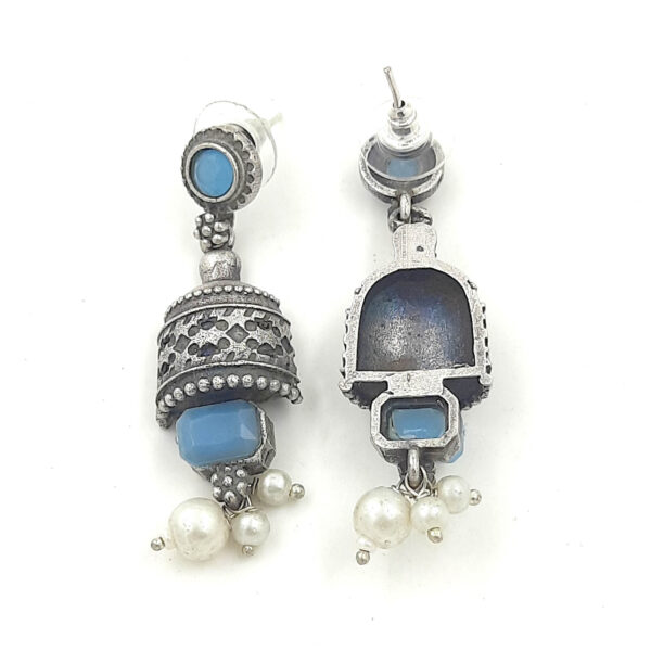 Antique Blue Beaded Oxidized Jhumka Earrings