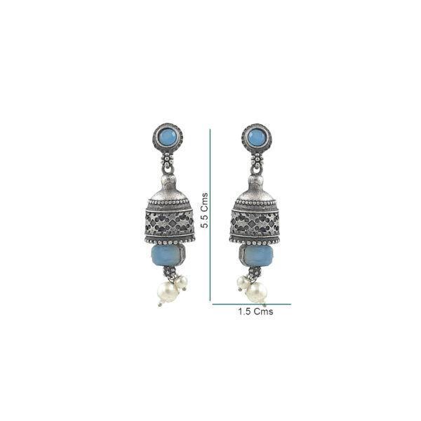 Antique Blue Beaded Oxidized Jhumka Earrings