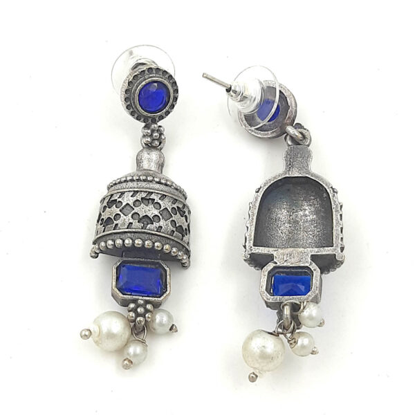 Royal Blue Oxidized Silver Jhumka Earrings