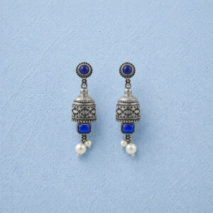 Royal Blue oxidized jhumki earrings | Miraya Creations