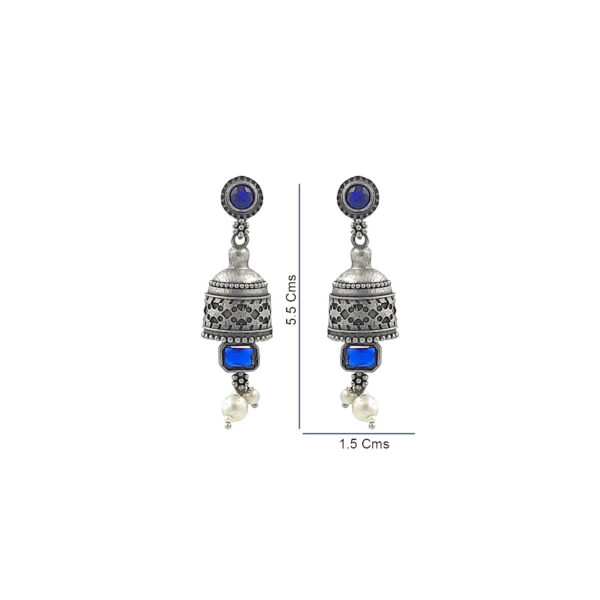 Royal Blue Oxidized Silver Jhumka Earrings