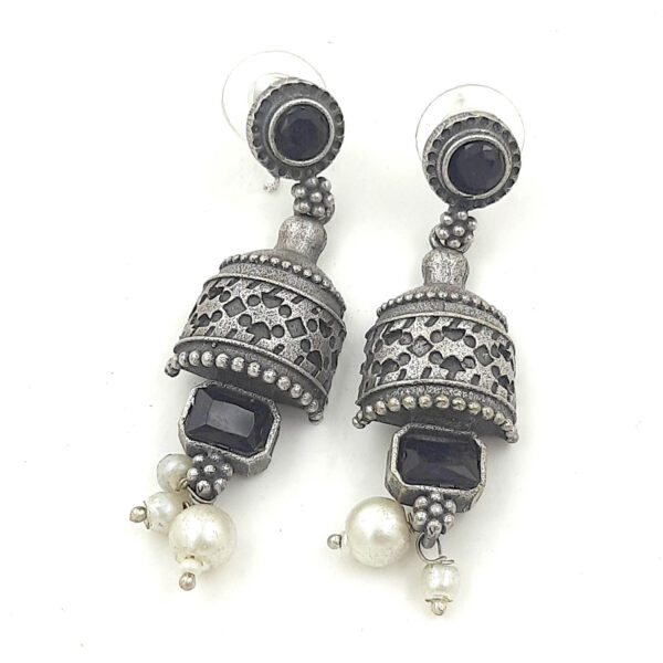 Bold Black Oxidized Silver Jhumka Earrings